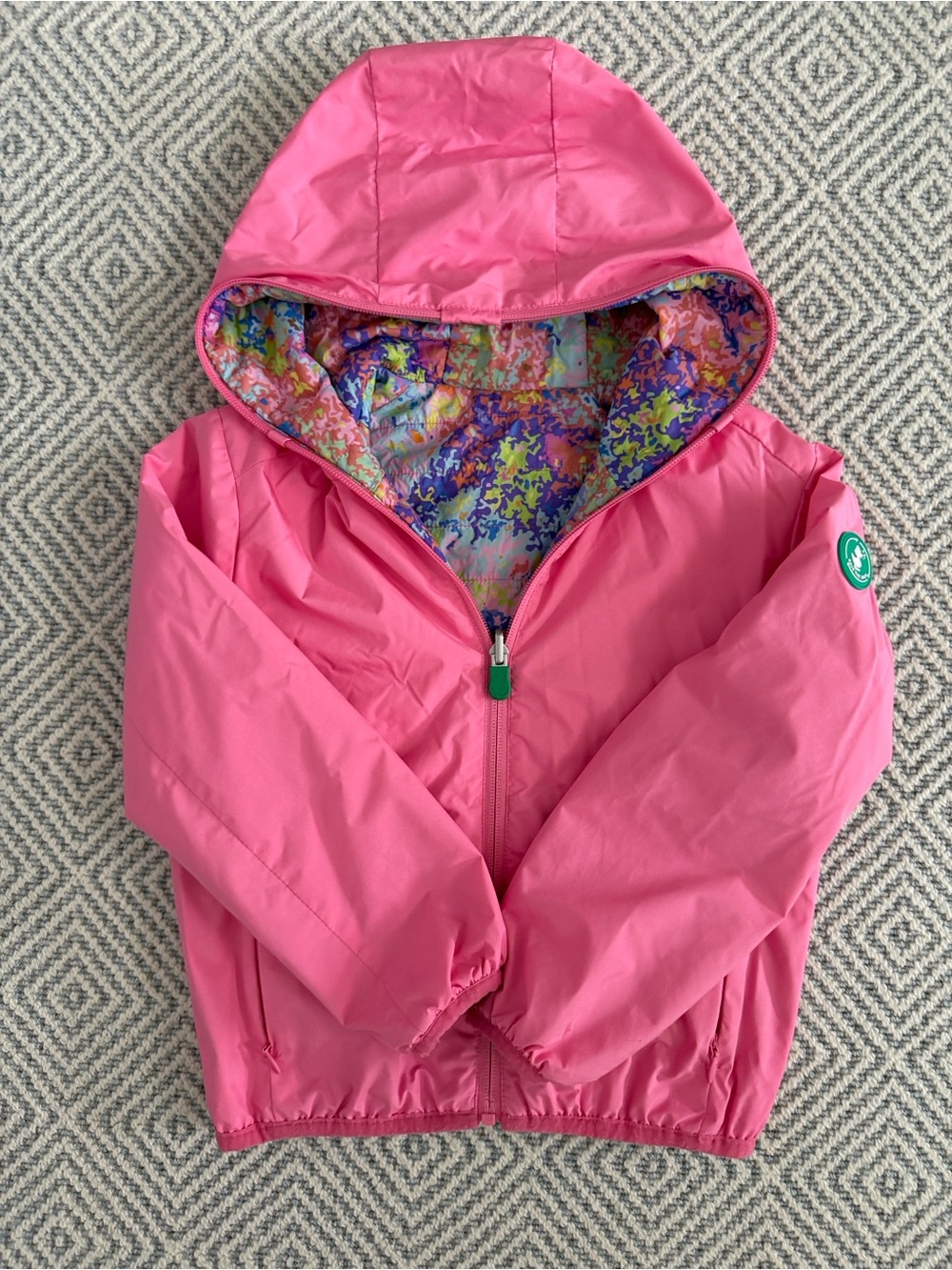 SAVE THE DUCK Saturn Pink Hooded Raincoat with Colorful Lining